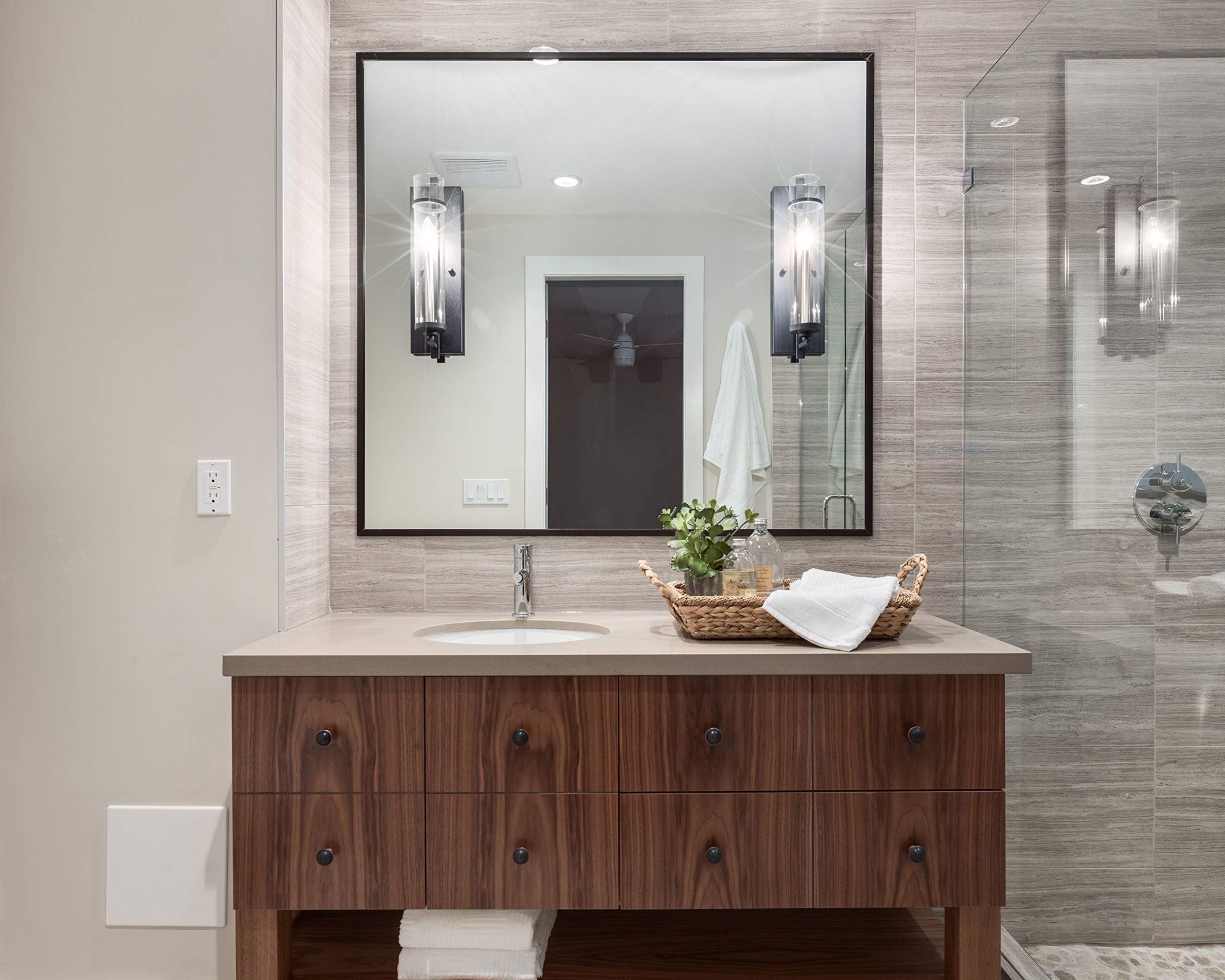 Feiss Wb1560Af/Bs Ethan Glass Wall Sconce Candle Lighting, Iron, 1-Light (5''W X 17''H) 60Watts